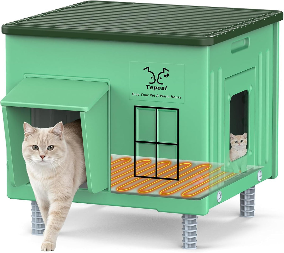 Heavy-Duty Heated Outdoor Cat House with Escape Door – 2 Sizes