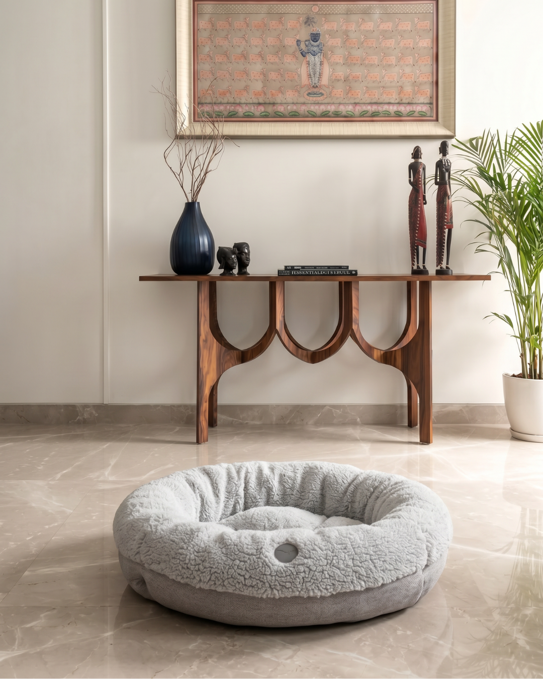 Furry Gray Donut Dog Bed