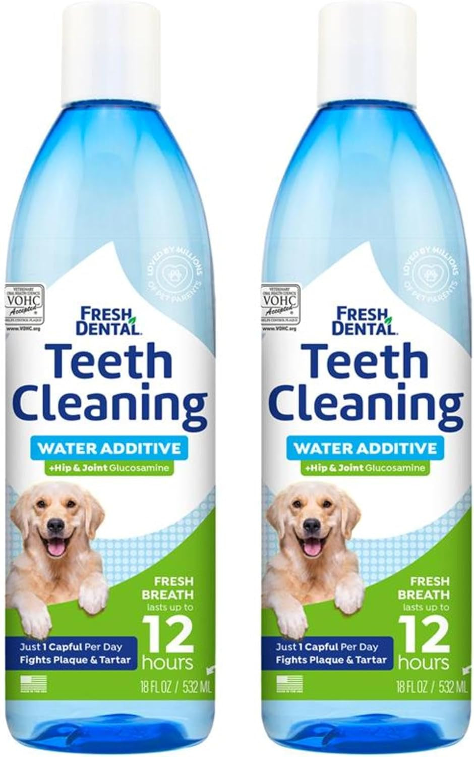 Dog Dental Water Additive 2 Pack Breath Plaque Tartar Hip Joint 18oz