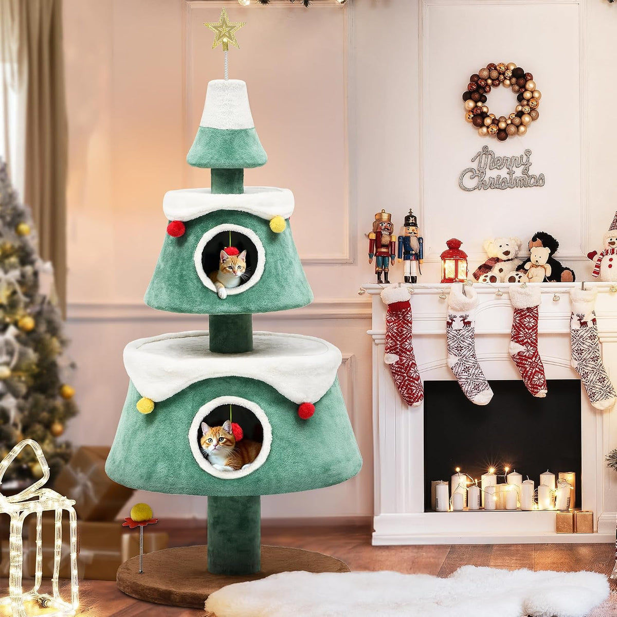 Christmas Cat Tree with Cozy Cat House – 47.2, 60 & 63 Inch