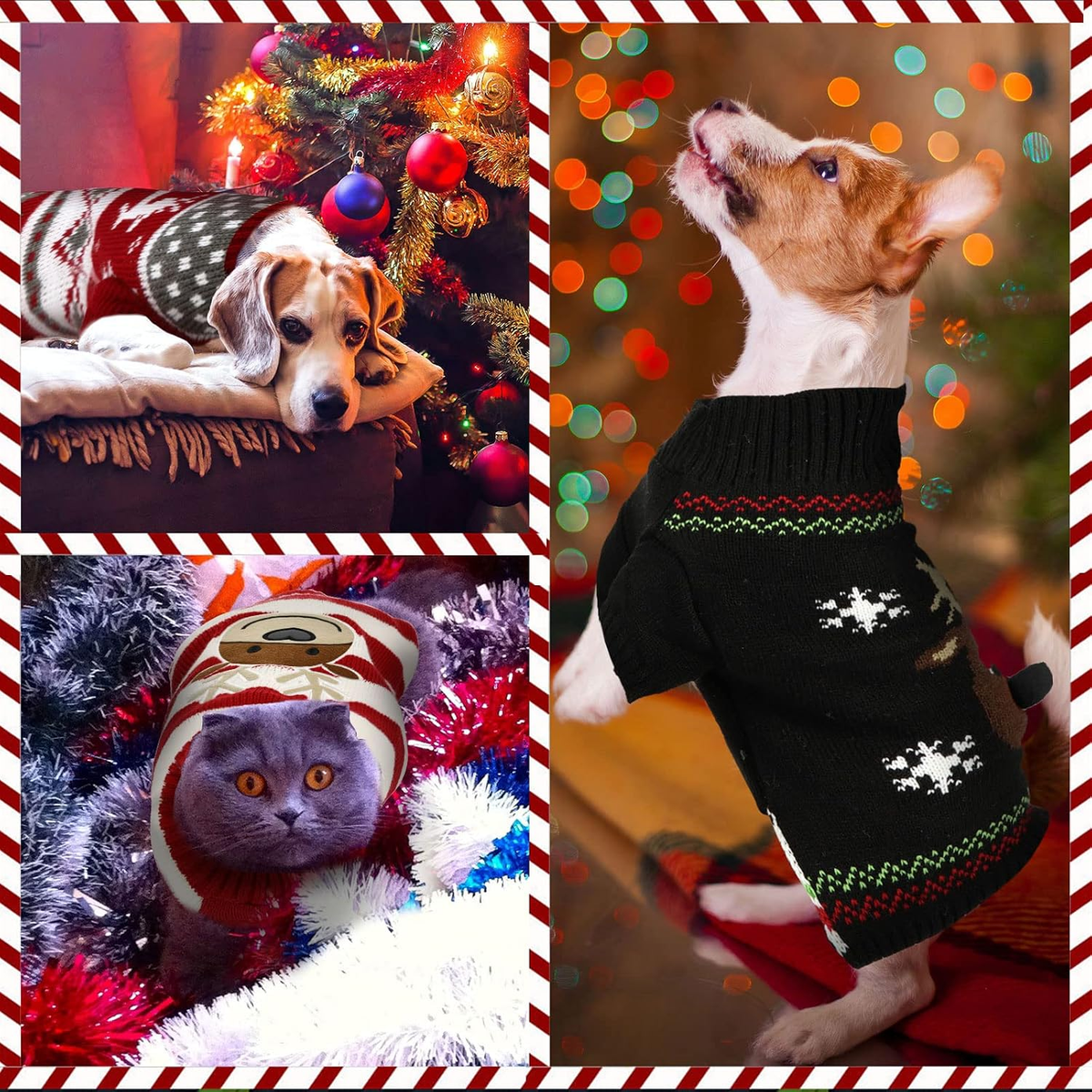 4-Pack Christmas Dog Sweaters – Festive Knit Pet Apparel, S–XL