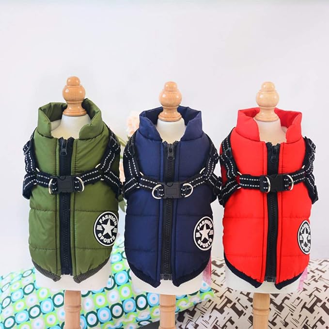 HDKUW Small Dog Jacket, Small Dog Coat Harness Winter Warm Vest Jacket Waterproof Cotton Costume for Puppy Small Dogs (S, Blue)