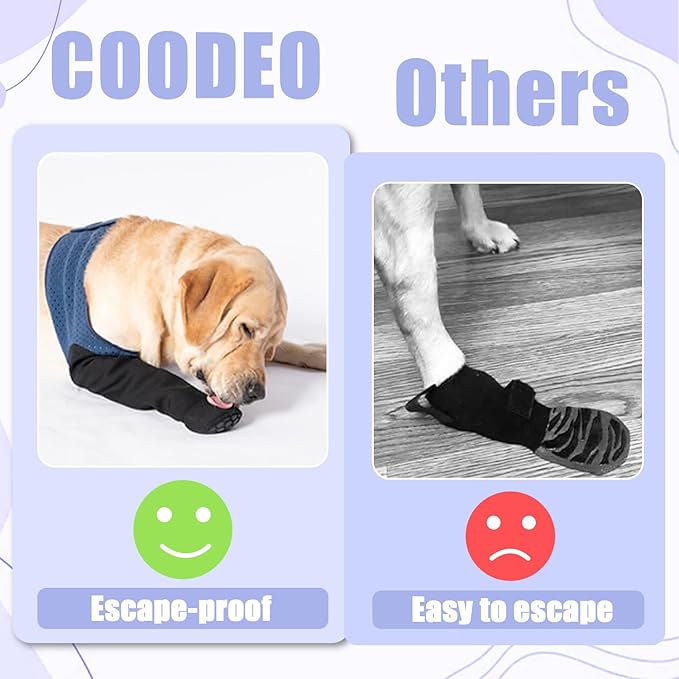 COODEO Dog Socks to Prevent Licking Paws, Healing Boots & Paw Protectors with Non-Slip Bottoms for Wound Protection, Waterproof Sleeve Shoes for Licking(Blue,L_Left