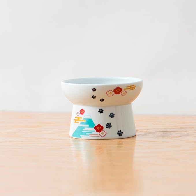 Necoichi Raised Stress Free Cat Food Bowl, Elevated, Backflow Prevention, Dishwasher and Microwave Safe, No.1 Seller in Japan! (Fuji Limited Edition, Regular)