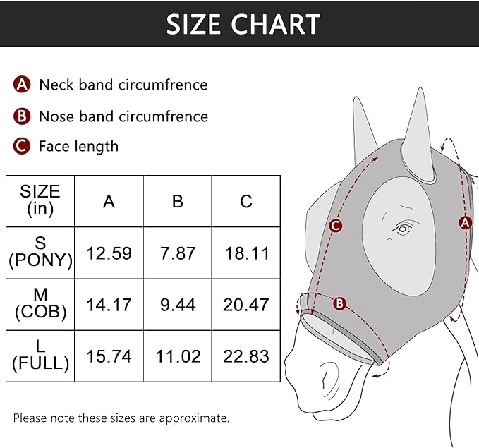 Horse Fly Mask with Ears - Large Eye Space for Full Vision, Breathable Stretch Comfort Fit, UV Protection, Forelock Opening, Easy Pull-On Paleblue Cob