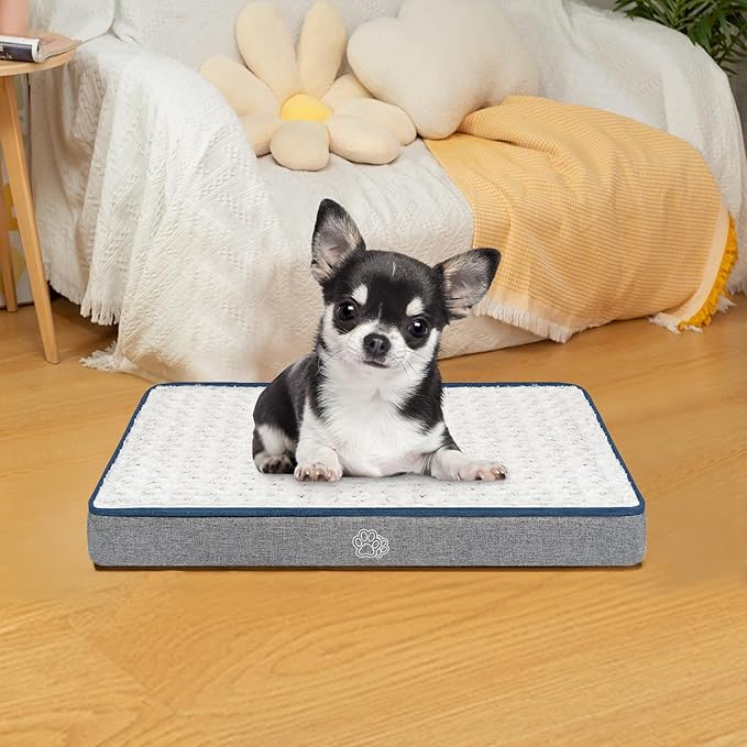 EMPSIGN Reversible Cool and Warm Dog Bed for Crate Pad, Pet Beds with Washable and Removable Cover, Dogs Crate Bed Sleeping Mats, Bed for Dog Crate for Large Medium Small Dogs, Grey