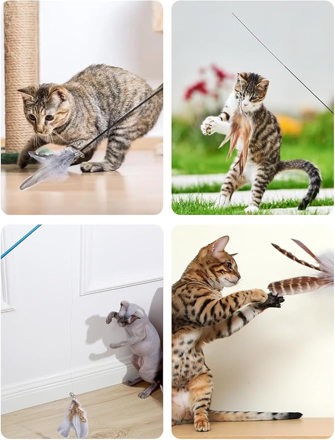 Handmade Cat Wand Feather Refills 6-Pack – Replacement Feathers for Interactive Cat Toys