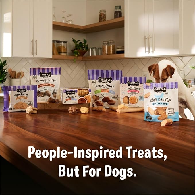 Three Dog Bakery Bark’N Crunch! Chicken Chips, Crunchy Treats for Dogs, Single Ingredient, High Protein Snacks, No Artificial Flavors or Colors, Made in The USA, 8 oz