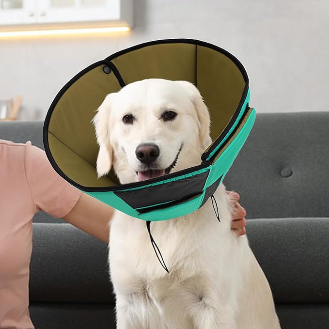 Dog Recovery Collar Cone for Medium Dogs, Adjustable Dog Cone Alternative After Surgery for Dogs to Stop Licking, Breathable Soft Cone for Medium Large Dogs, Green M