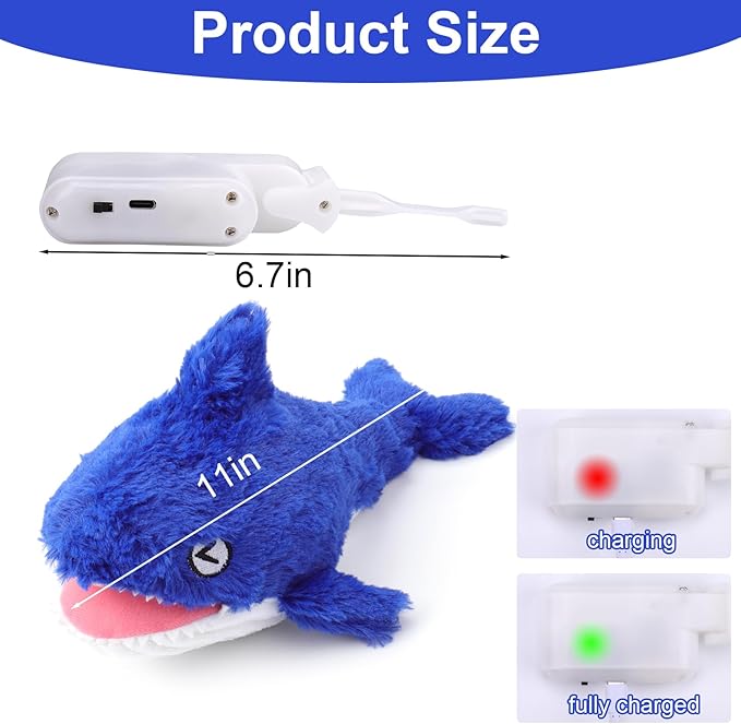 Mity Rain 2-in-1 Shark Dog Toy – Rechargeable Wiggly Fish Plush for Small, Medium & Large Dogs