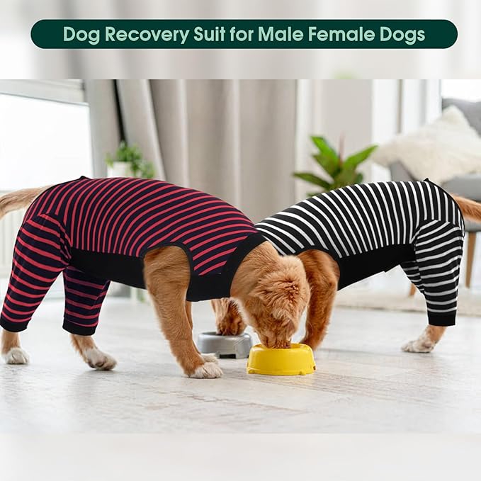Kuoser Dog Recovery Suit, Anti Licking Dogs Rear Leg Sleeve, Abdominal Dog Surgical Suit with Pants Cover Protect Wounds, Dogs Elbow Protector Soft Pet Surgery Onesie Cone Alternative, Red XL