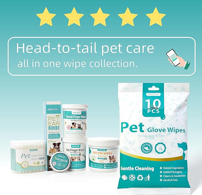 Dental Care Finger Wipes 60 Counts,Teeth Cleaning Finger Wipes for Dogs & Cats,Reduces Plaque & Freshens Breath, Small Animal Stain Removers, Mint Scent