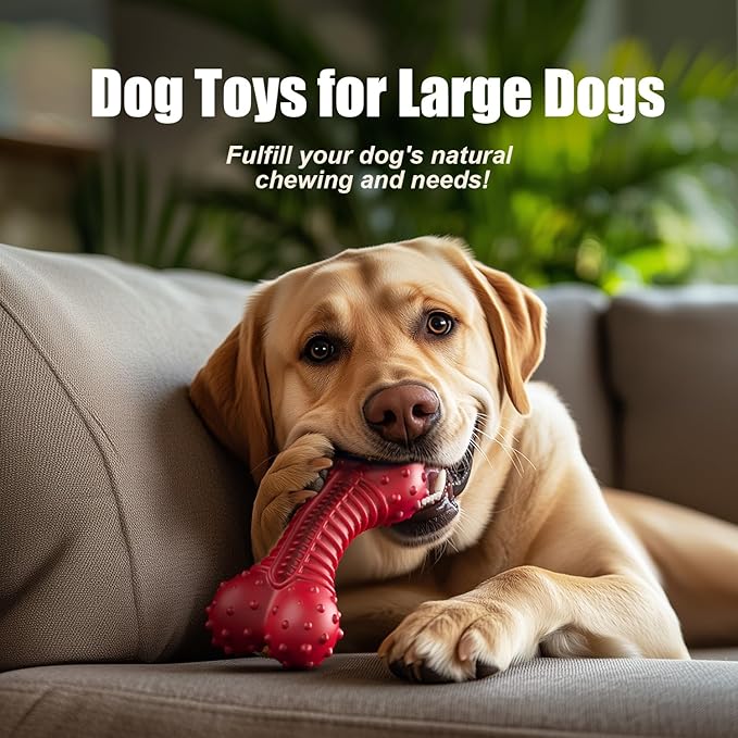 Red Natural Rubber Dog Chew Toy – Bacon Flavor, Indestructible for Medium & Large Dogs