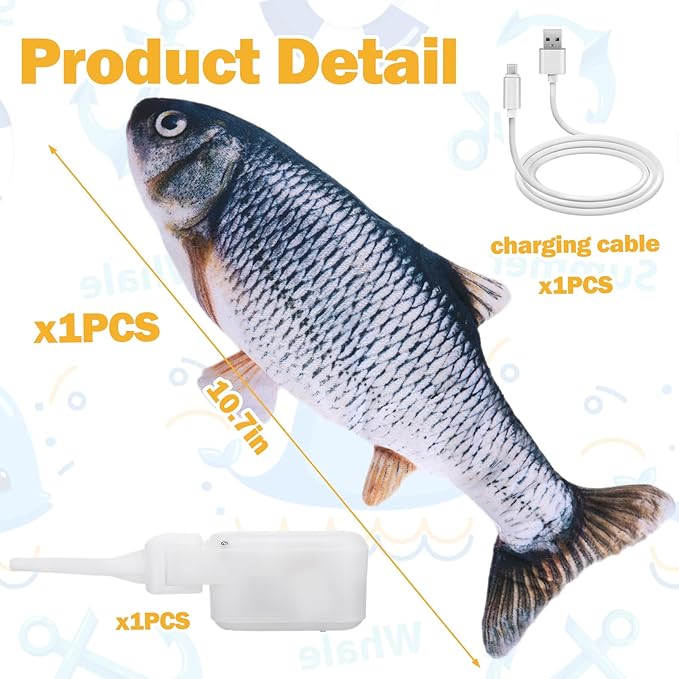 Upgraded Flopping Fish Dog Toy – Rechargeable Touch-Activated Moving Plush for All Dog Sizes