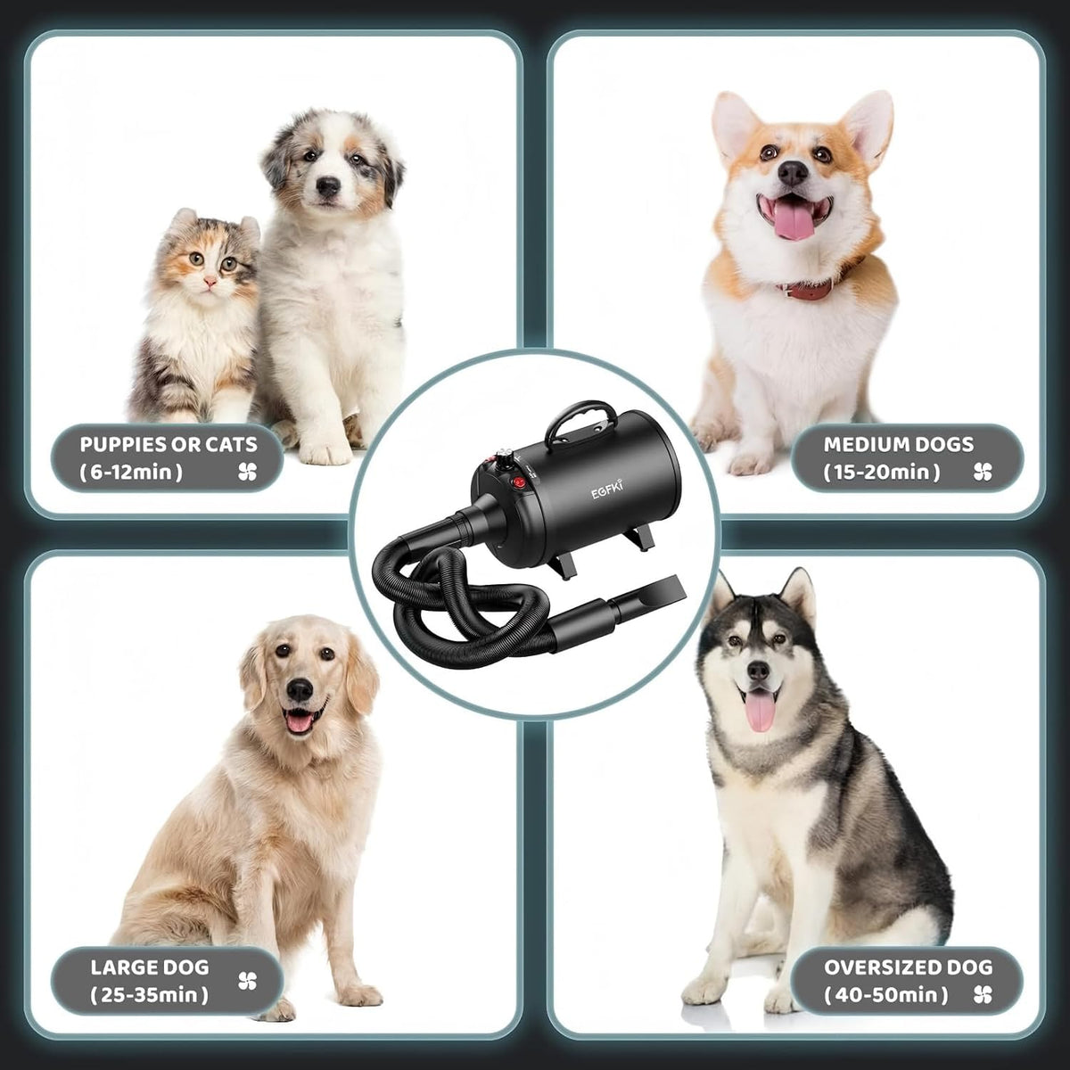 High-Velocity Dog Grooming Dryer – Heater & 4 Nozzles