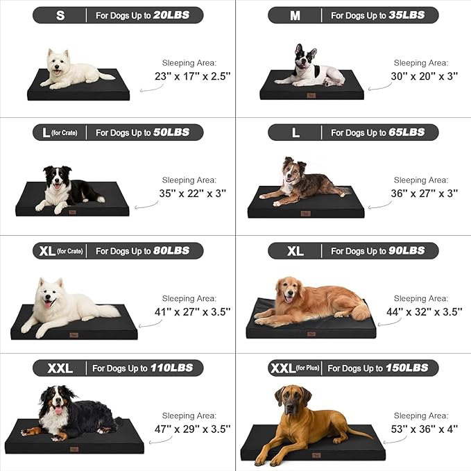 Orthopedic Dog Bed for Large Dogs, Big Waterproof Washable Dog Bed for Large Sized Dogs with Egg Crate Foam Pet Bed Mat, Removable Oxford Cooling Cover, Black