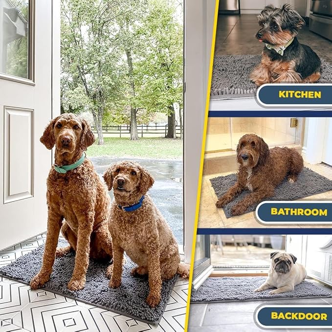 Muddy Mat® AS-SEEN-ON-TV Highly Absorbent Microfiber Door Mat and Pet Rug, Non Slip Thick Washable Area and Bath Mat Soft Chenille for Kitchen Bathroom Bedroom Indoor and Outdoor - Grey XXL 60"X48"