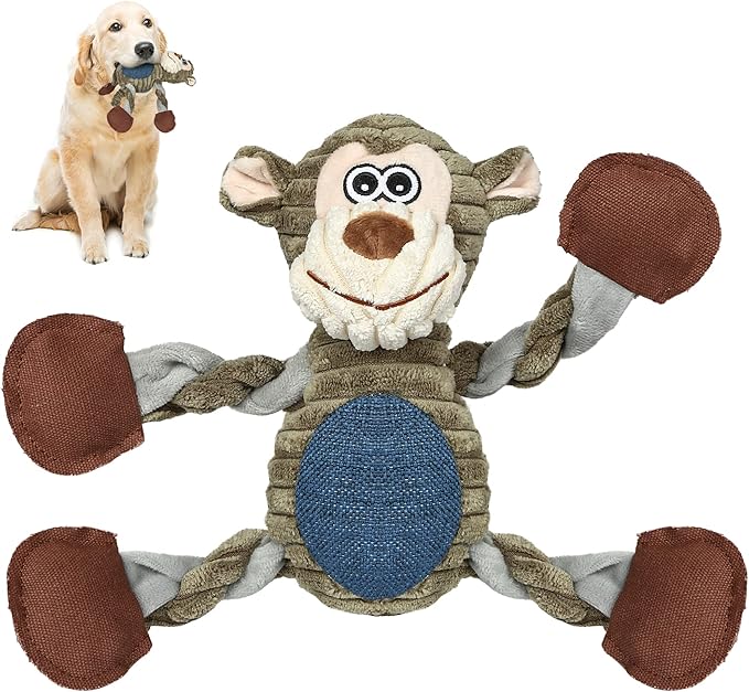 Plush Monkey Squeaky Dog Toy – Stuffed Animal for Small, Medium & Large Dogs