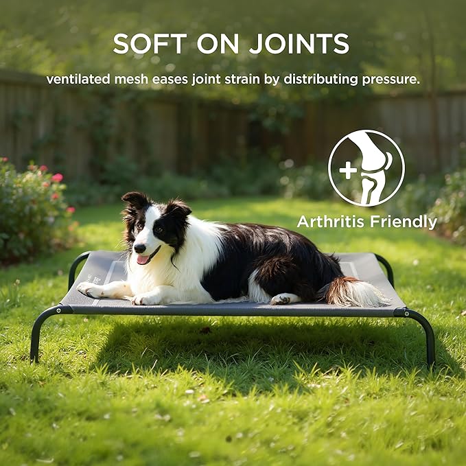 Bedsure Outdoor Elevated Dog Bed Large Sized Dog, Portable Indoor & Outdoor Cooling Raised Cot Pet Hammock Bed with Skid-Resistant Feet, Frame with Breathable Mesh, Deep Sea Blue, 49 inches