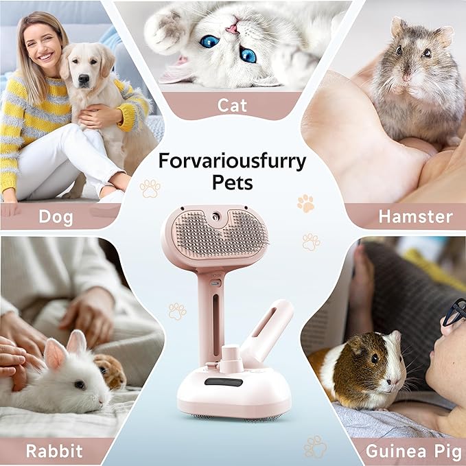 Pet Grooming Brush with Electronic Mist Spray - Gentle Deshedding Tool for Cats & Dogs, Pet Steam Brushļ¼Reduces Shedding, Soft Bristles, Promotes Healthy Coat-Comes with a hair smoothing comb-Red