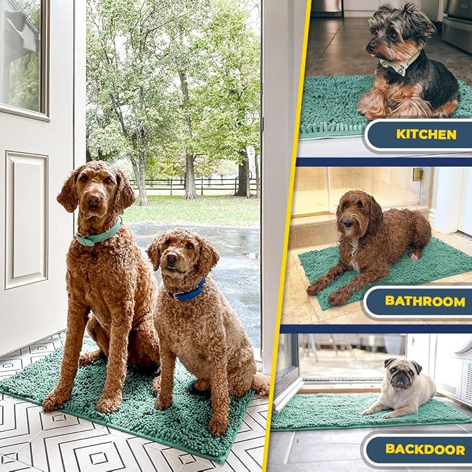 Muddy Mat® Shown on TV–Super Absorbent Microfiber Dog Door Mat for Muddy Paws, Non-Slip Washable Pet Rug, Quick Dry Chenille Entryway Carpet, Machine Washable Indoor Outdoor mat–Seafoam Green 28"x18"