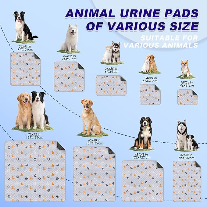 Washable Pee Pads for Dogs, 1 Pack Absorbent Reusable Training Dog Pads Pet Puppy Pads, Non-Slip Potty Pads for Whelping, Playpen, Crate, Bed, Orange, 65"x48"