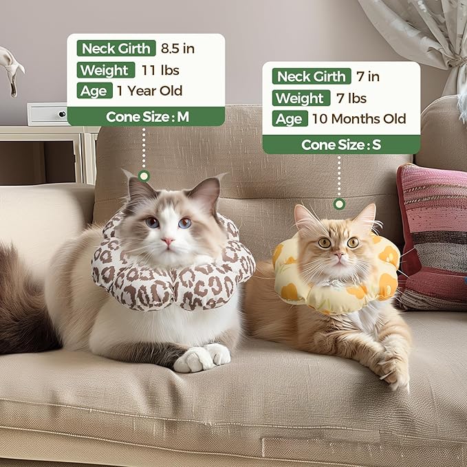 ComSaf Cat Cone Collar Soft - Cat Cones to Stop Licking e Collar for Cats After Surgery, Elizabethan Collar for Kitten Recovery, Comfortable Soft e Collar Cone for Medium Cats, Brown Leopard, M
