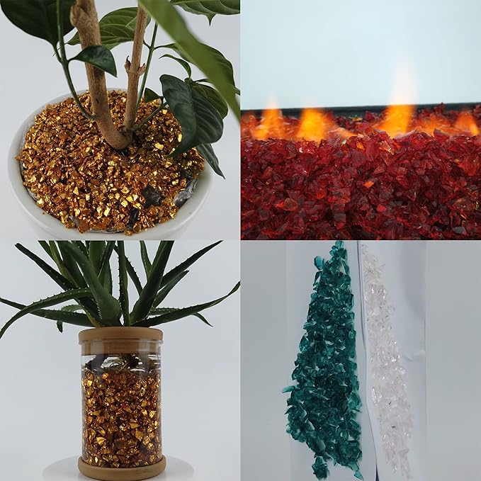 TWINKLING High Luster Fire Glass Gravel Stone Glitter,Broken Glass,Fire Gems Chips,Crushed Glass for Fire Pit Crafts Resin Art Aquarium Garden Decoration,3-6mm,1-Pound Jar (Ocean Blue)