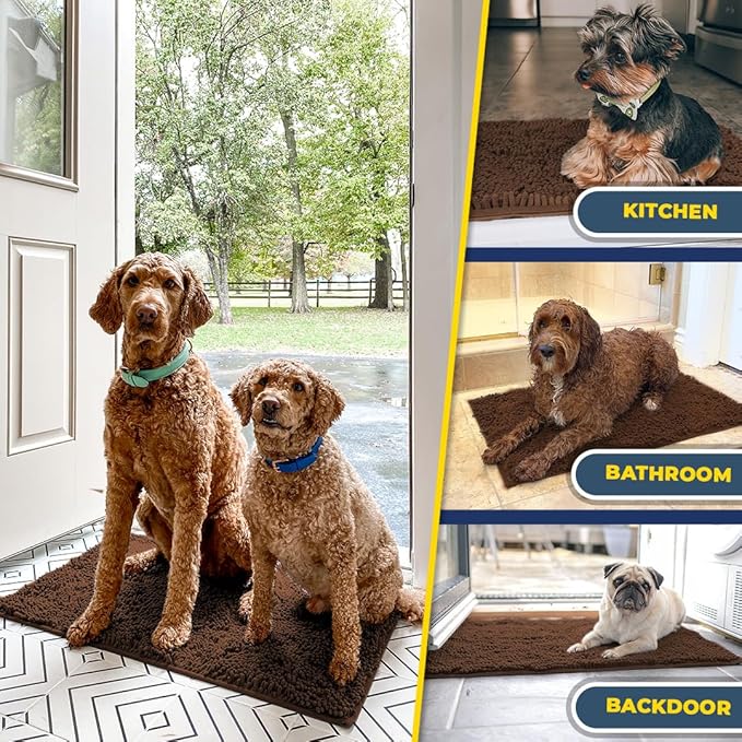 Muddy Mat® Shown on TV – Super Absorbent Microfiber Dog Door Mat for Muddy Paws, Non-Slip Washable Pet Rug, Quick Dry Chenille Entryway Carpet, Machine Washable Indoor Outdoor mat, Brown 30"x19"
