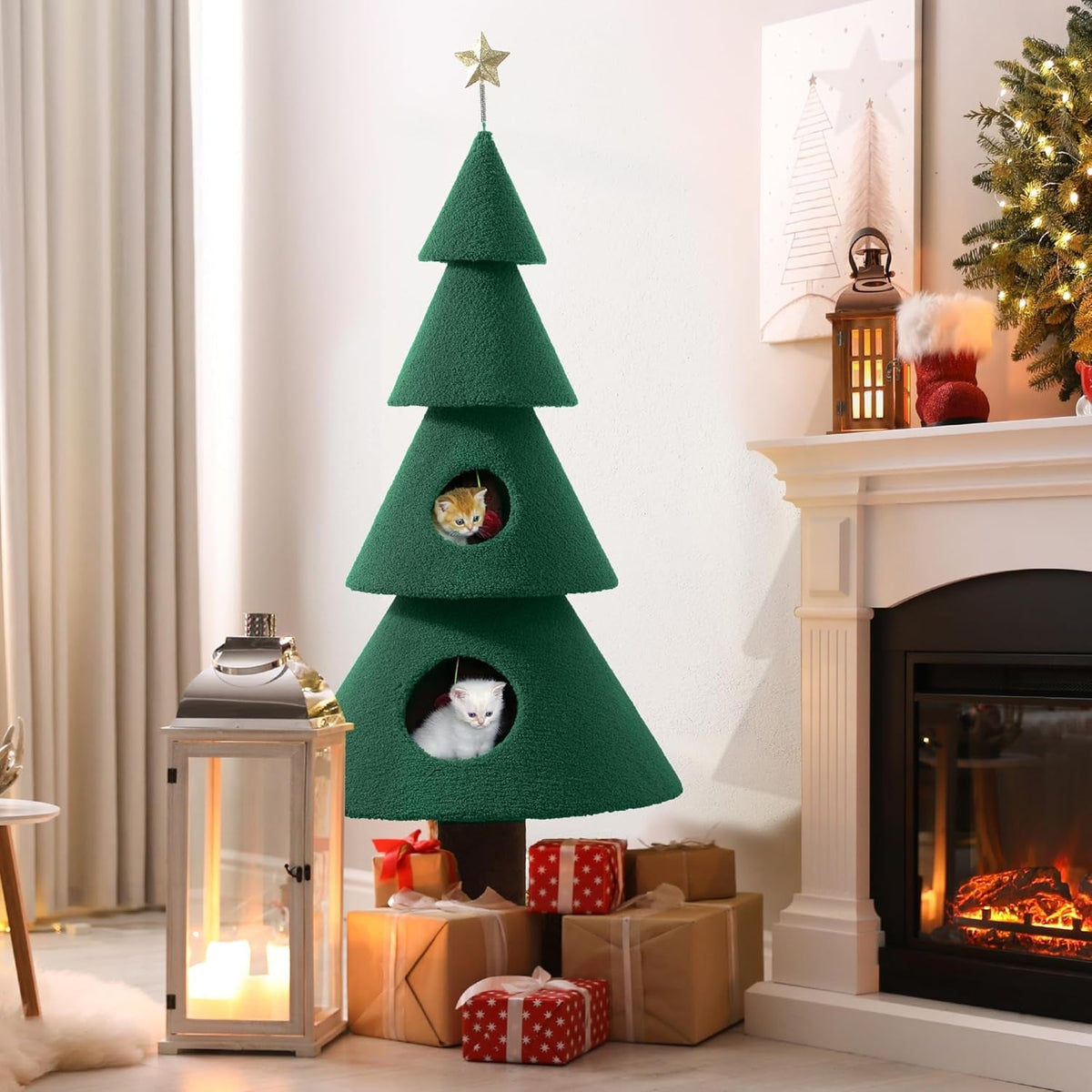 Christmas Cat Tree with 2-Story House – 60 & 63 Inch