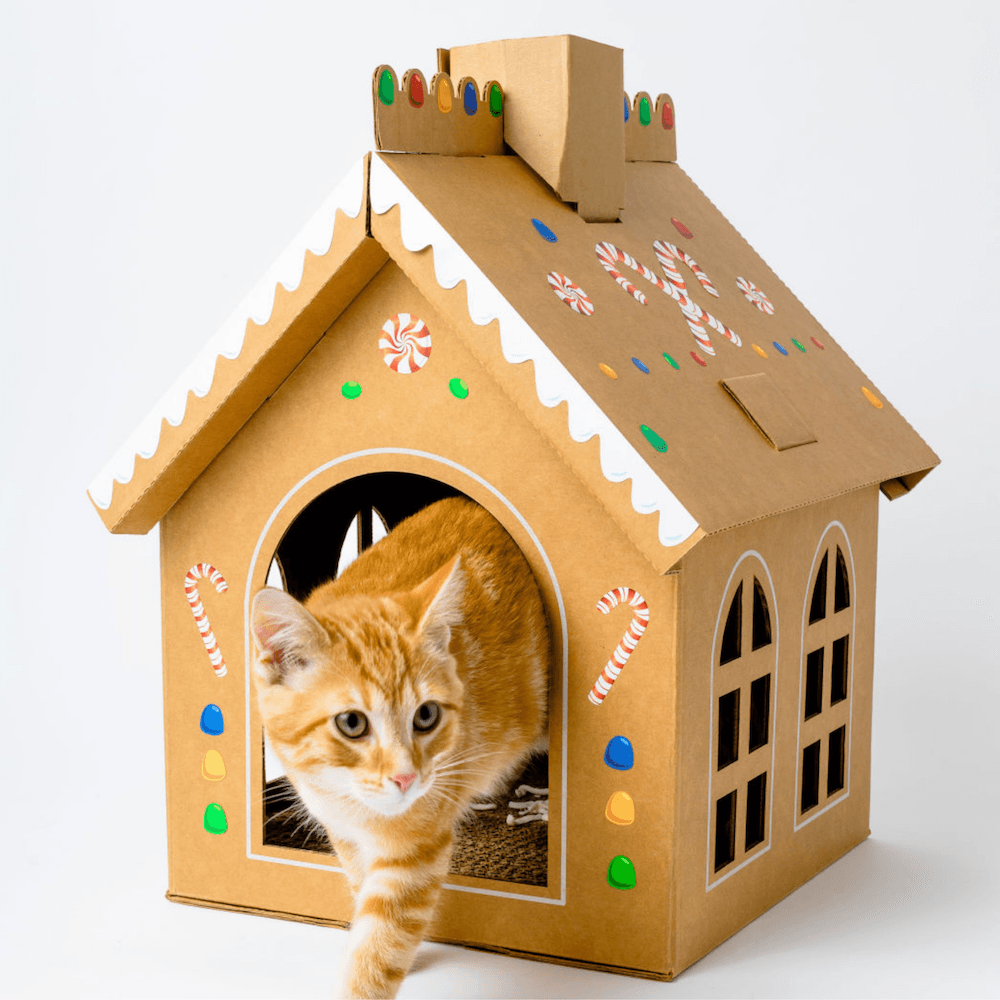 Cardboard Gingerbread Cat Playhouse Kit