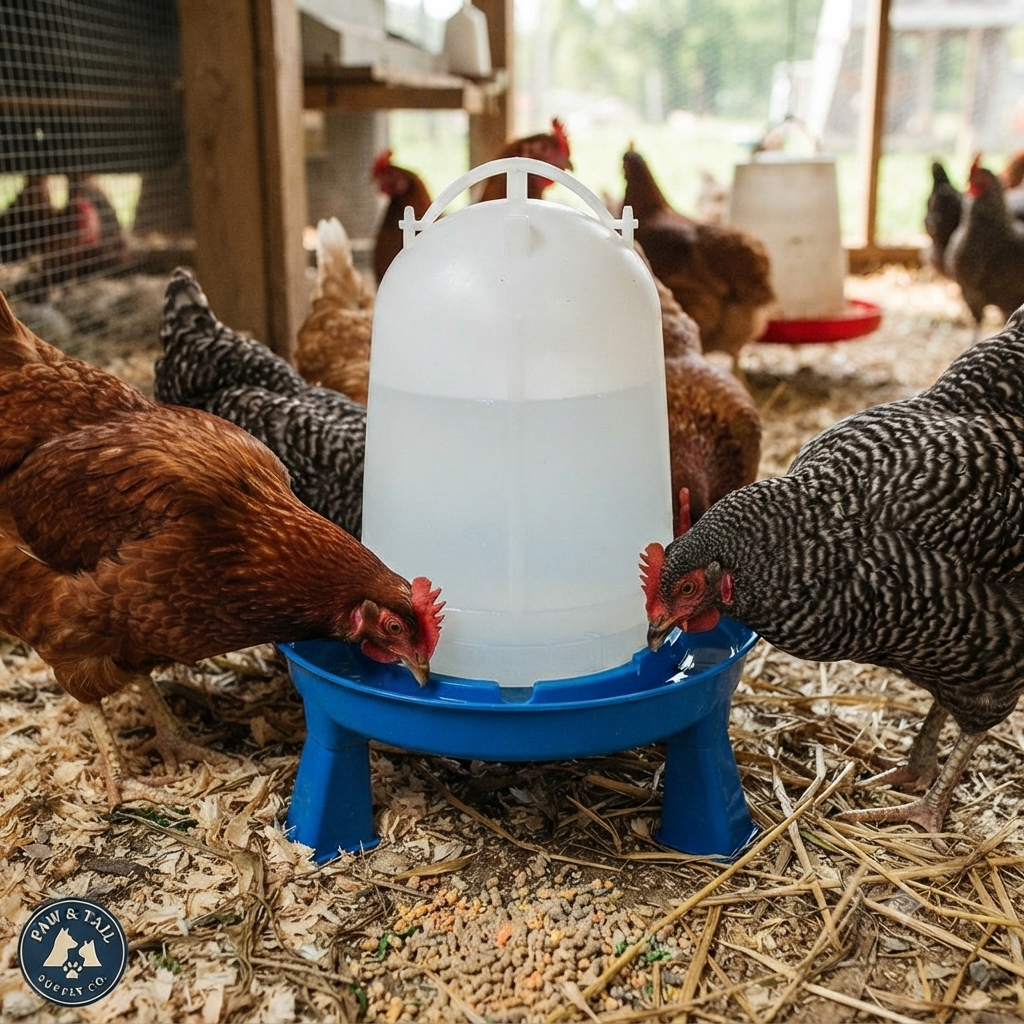 Double-Tuf Poultry Waterer Chickens Birds Blue/White 1.5QT