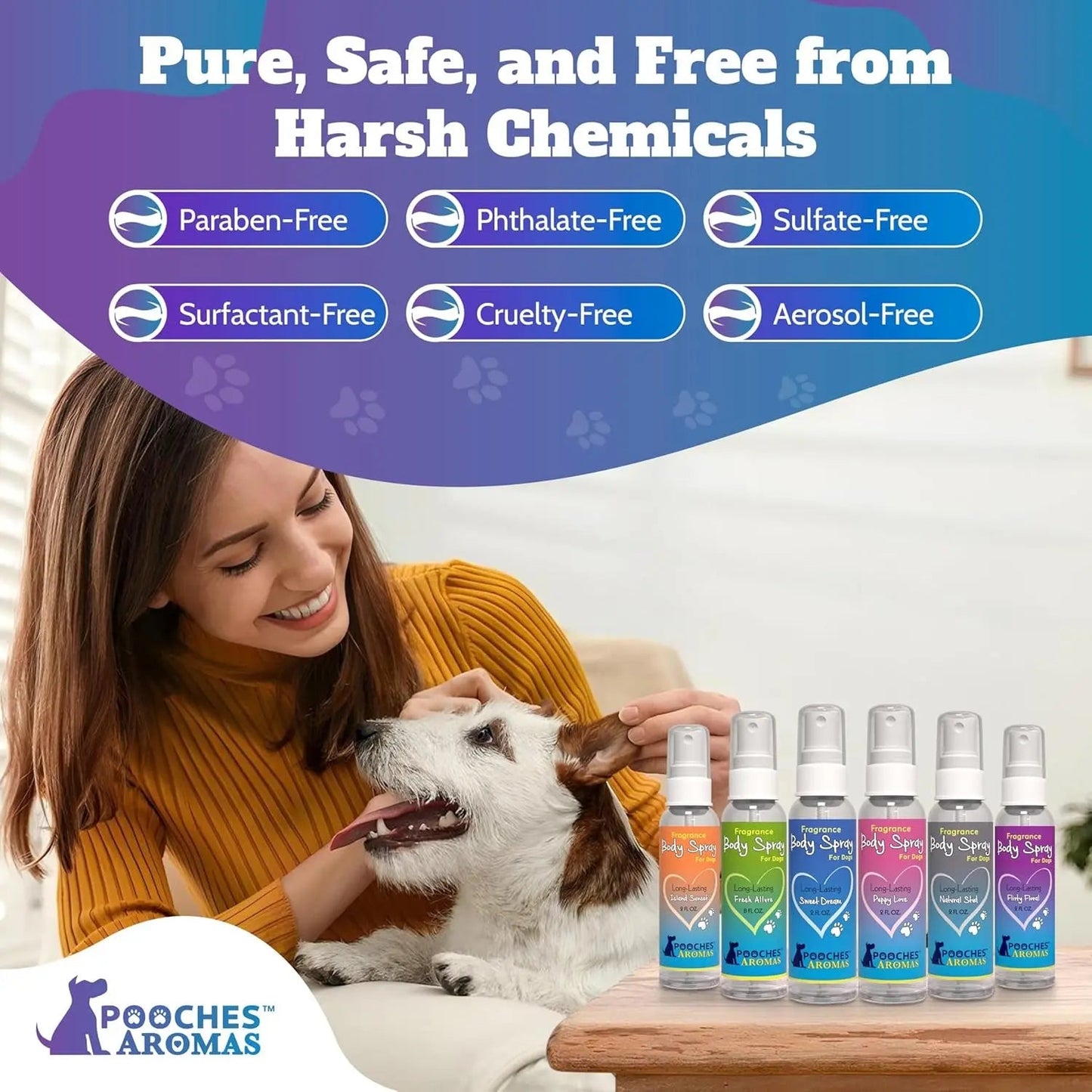 Pooches Aromas Natural Dog Cologne 6-Pack Long-Lasting Grooming Spray 2oz