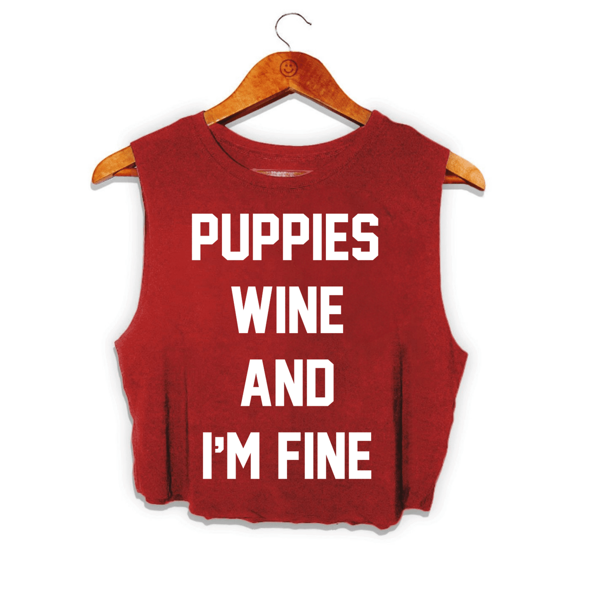 Puppies Wine & I'm Fine Crop Tank | Gift for Dog Moms Who Love Wine | Made in USA