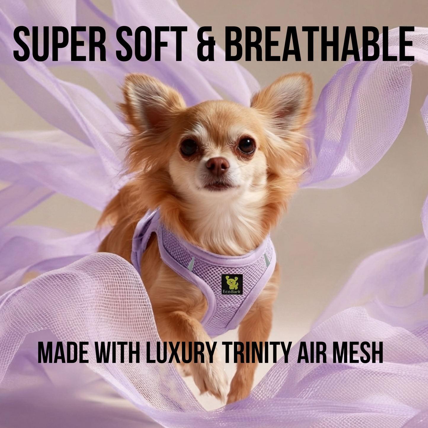 EcoBark Step In Dog Harness - XXXS to Medium Breeds- Reflective Soft Mesh Harness for Teacup, Small Dogs and Puppies / Lavender
