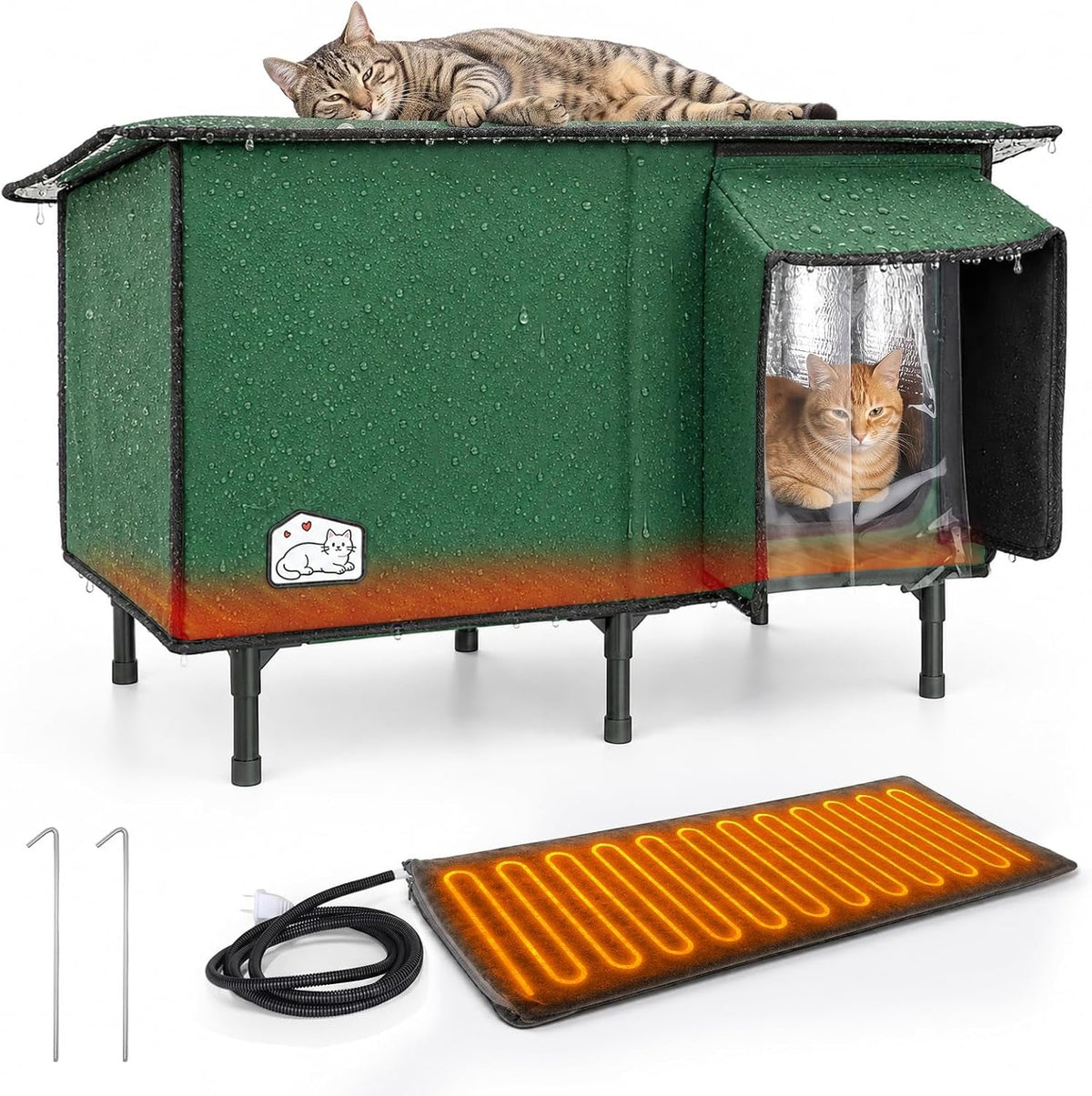 Heated Outdoor Cat House with Waterproof Roof & Dual Doors