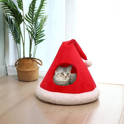 Christmas Cat Cave Bed – 2-in-1 Tree Tent, 16.9"