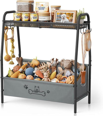 Large Dog Toy Storage Organizer with Shelf & 6 Hooks – Black, White or Brown