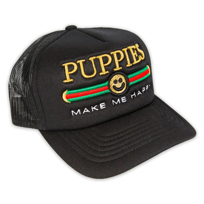 Pup Lux Metallic Gold Puff Trucker Hat | 3D Puff Embroidered | Limited Dog Lover Gift