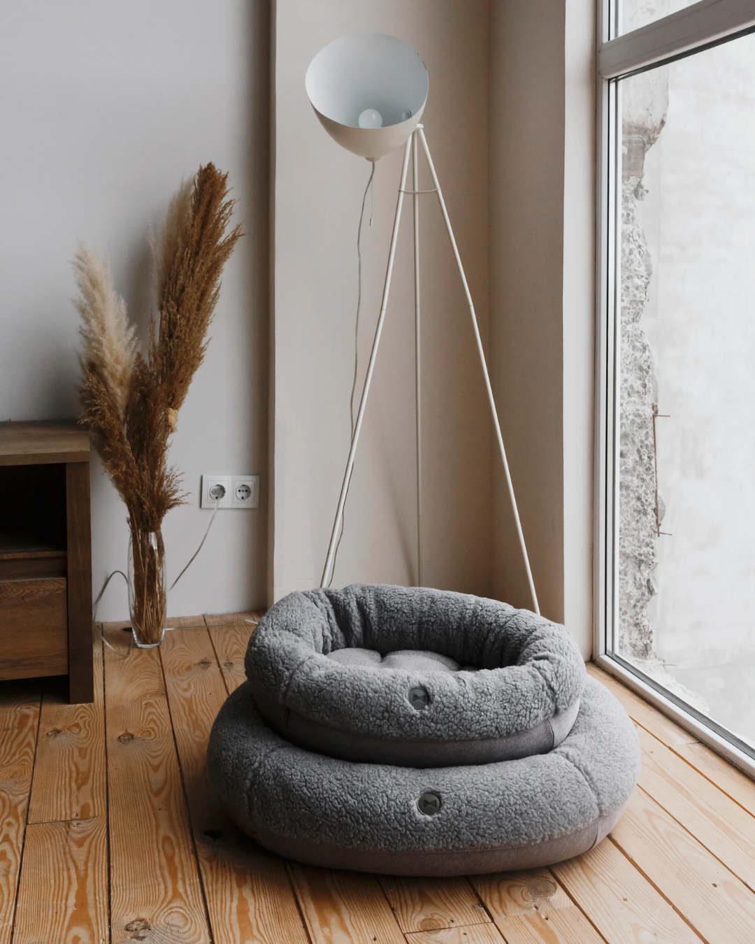 Furry Gray Donut Dog Bed