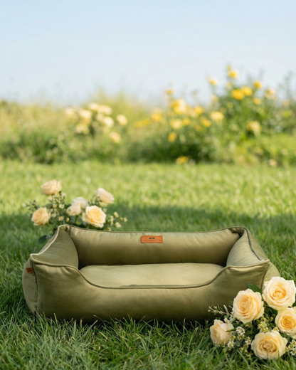 Vibrant Velvet Sleeper Dog Bed Olive