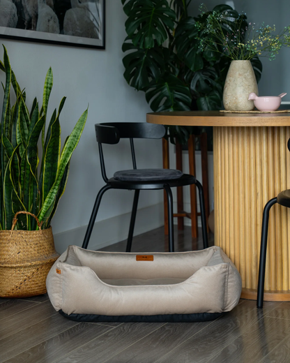 Classic Velvet Sleeper Dog Bed Beige