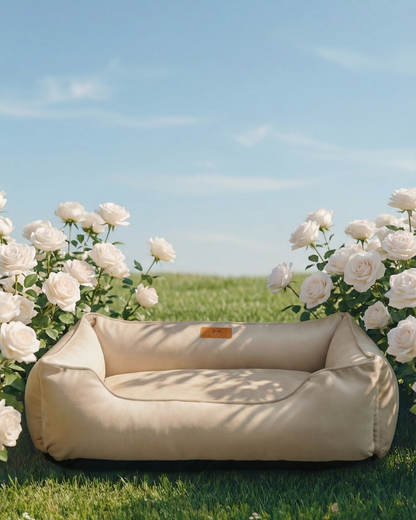 Classic Velvet Sleeper Dog Bed Beige