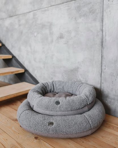 Furry Gray Donut Dog Bed
