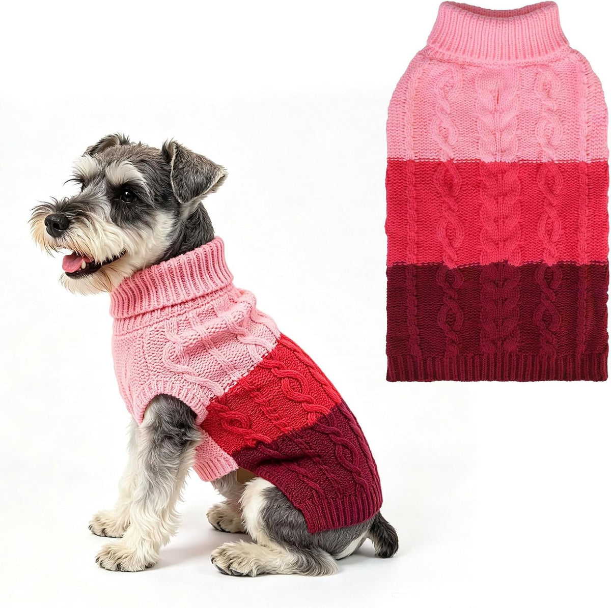 Color Block Cable Knit Dog Sweater – Turtleneck Pullover XS–XL