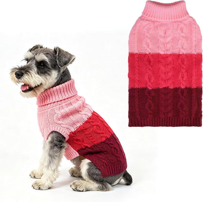 Color Block Cable Knit Dog Sweater – Turtleneck Pullover XS–XL