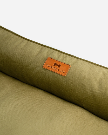Vibrant Velvet Sleeper Dog Bed Olive