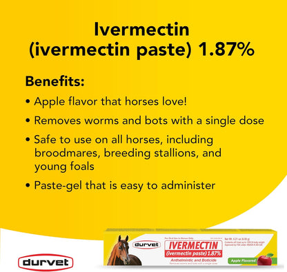 Durvet Ivermectin Horse Wormer Apple Flavor Broad Spectrum Equine Dewormer 24PCK