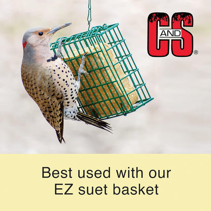 C&S Nutty Suet Treat Bird Cake 11.75 oz & Large Suet Basket Feeder Combo