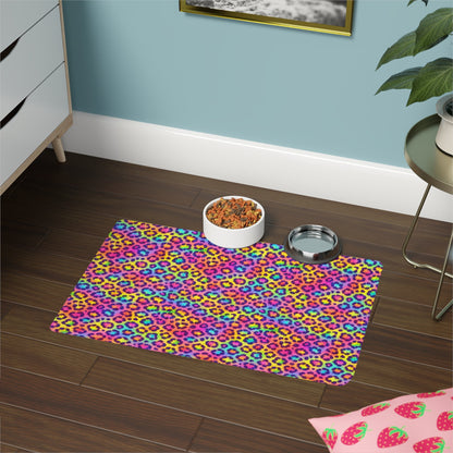 Bespattered Facade Rainbow Leopard Pet Food Mat